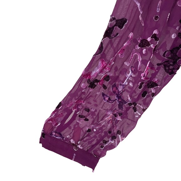 Sigrid Olsen Blouse Womens L Purple Silk Blend Burnout Velvet Floral Boho Chic - Picture 3 of 9